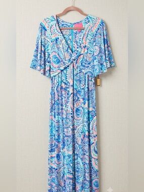 NWT Lilly Pulitzer Minka Sleeved Maxi Dress in “Commotion in the Ocean” Size 4